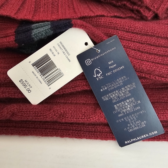 ***Ralph Lauren Cricket Cable Cashmere 60" x 60" Throw Blanket - Picture 7 of 11